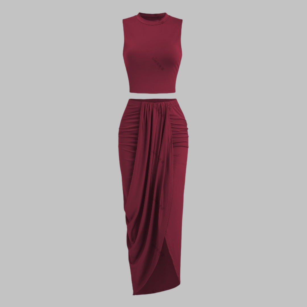 MANUELA™ - Elegant Pleated Slit Long Skirt Set