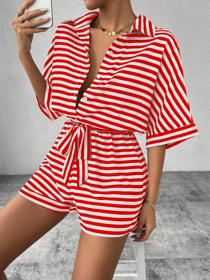CANDIDA™ – Casual Striped Tie-Front Summer Romper
