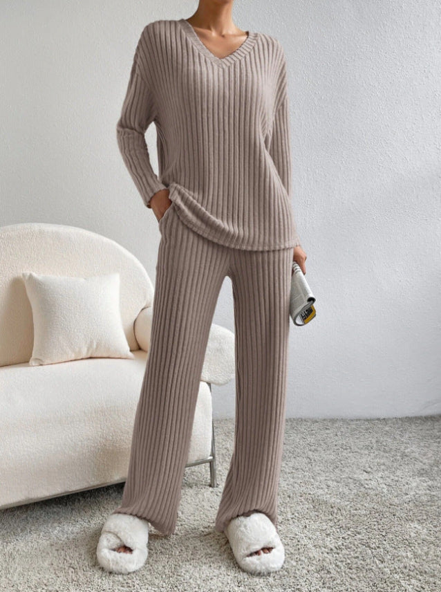 ELMER™ - Casual Long Sleeve V-Neck Top and Pants Set
