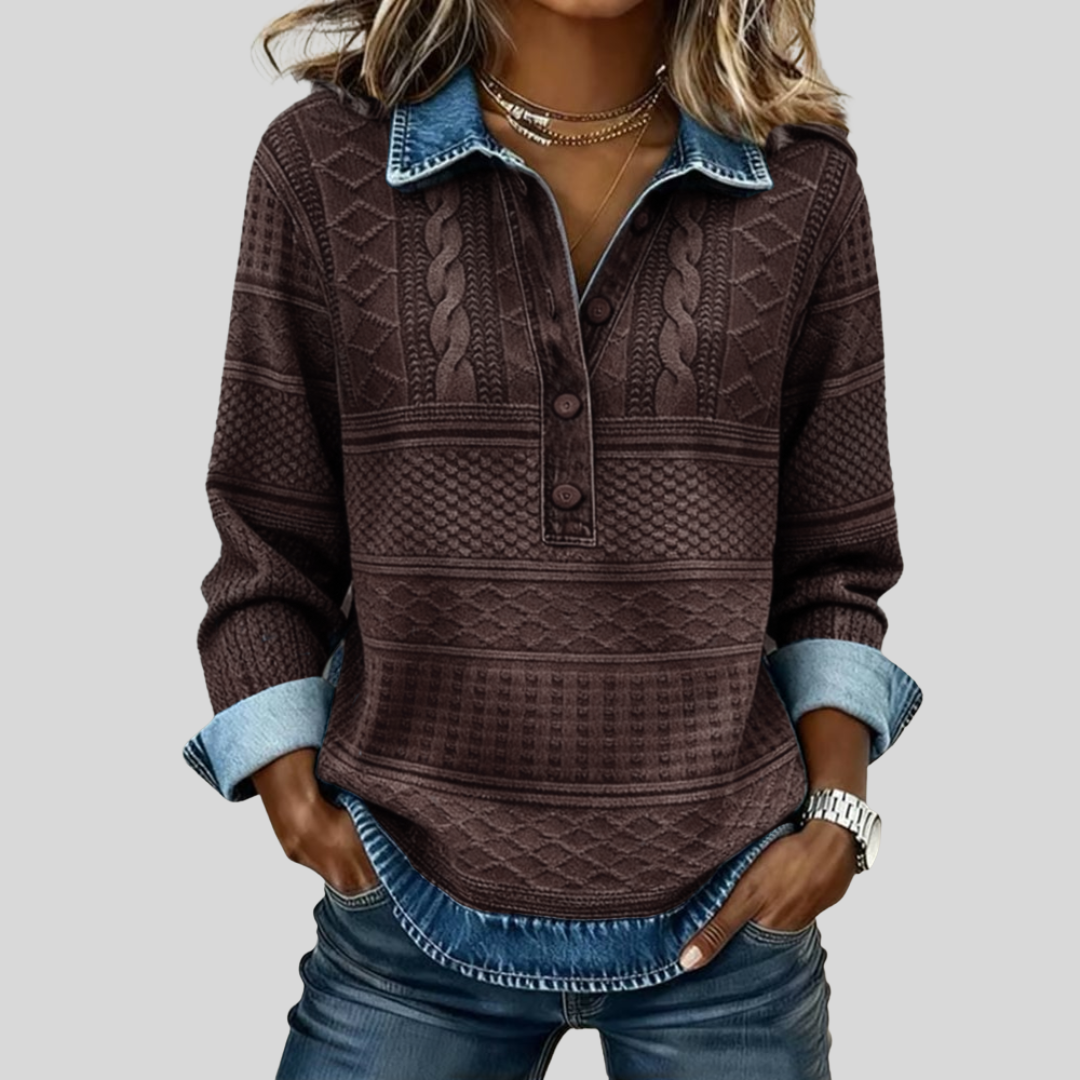 SOFIA – Knitted Jumper with Denim Details