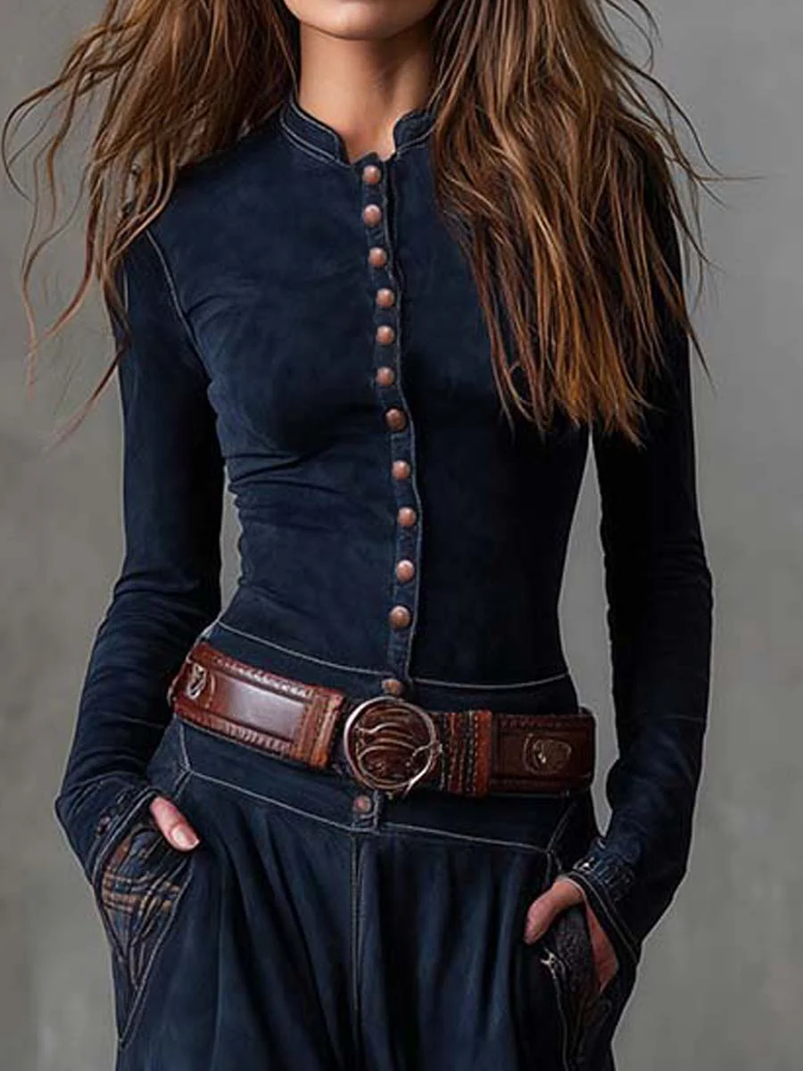 Avery | Plaid Paneled Vintage Suede Maxi Dress (with belt)