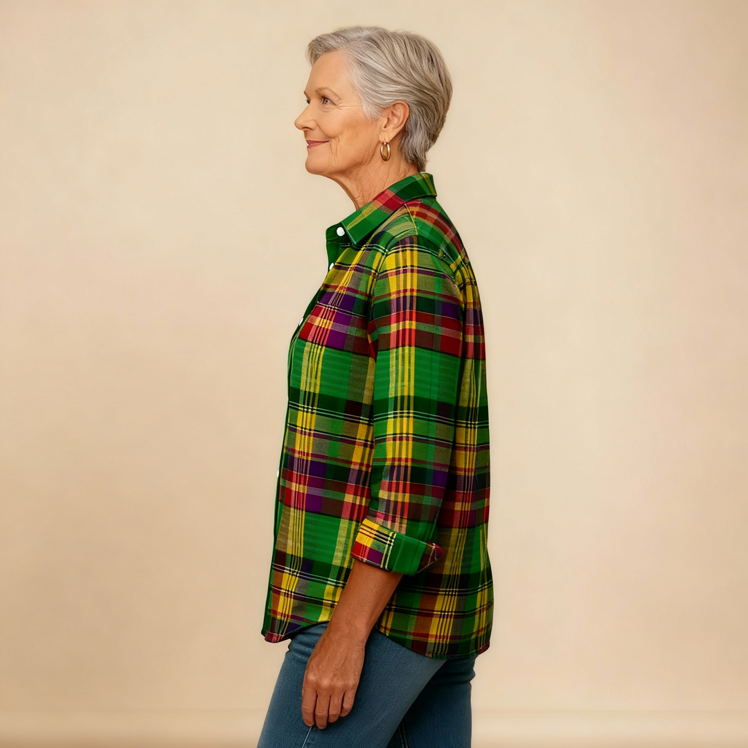 Elina | Checked Blouse in Vivid Green Tones