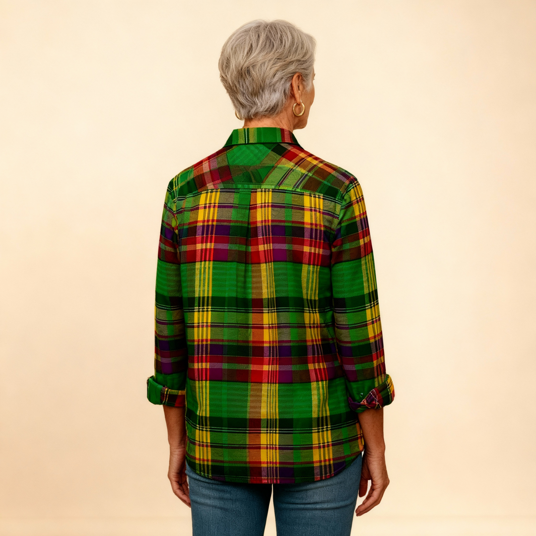 Elina | Checked Blouse in Vivid Green Tones