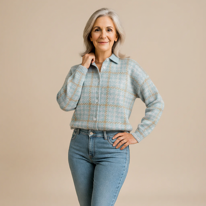 Tara | Checked Blouse with Sand-Coloured Accents