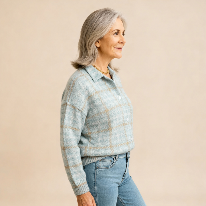 Tara | Checked Blouse with Sand-Coloured Accents