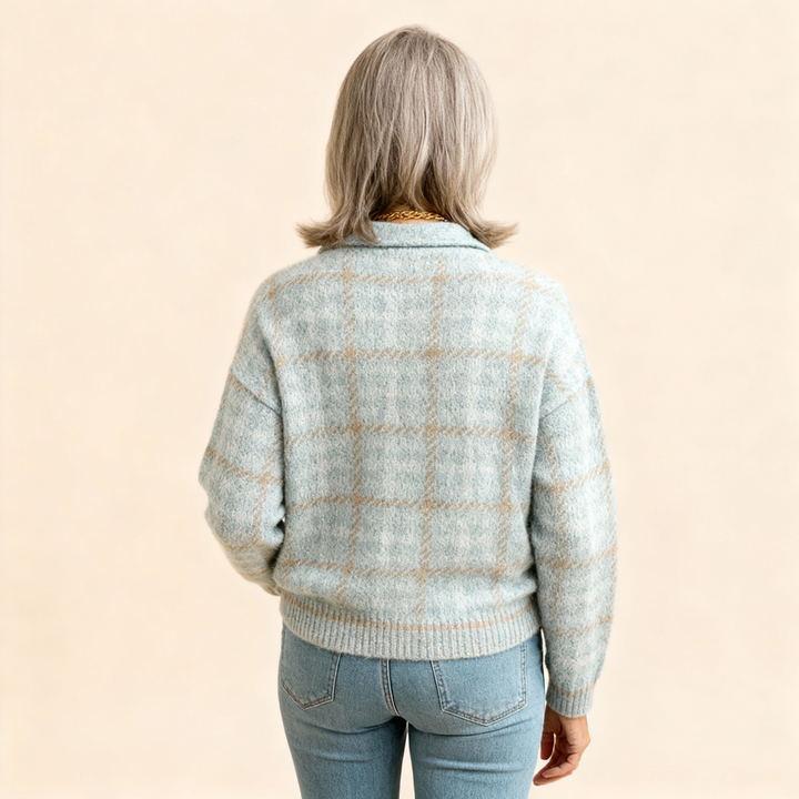 Tara | Checked Blouse with Sand-Coloured Accents